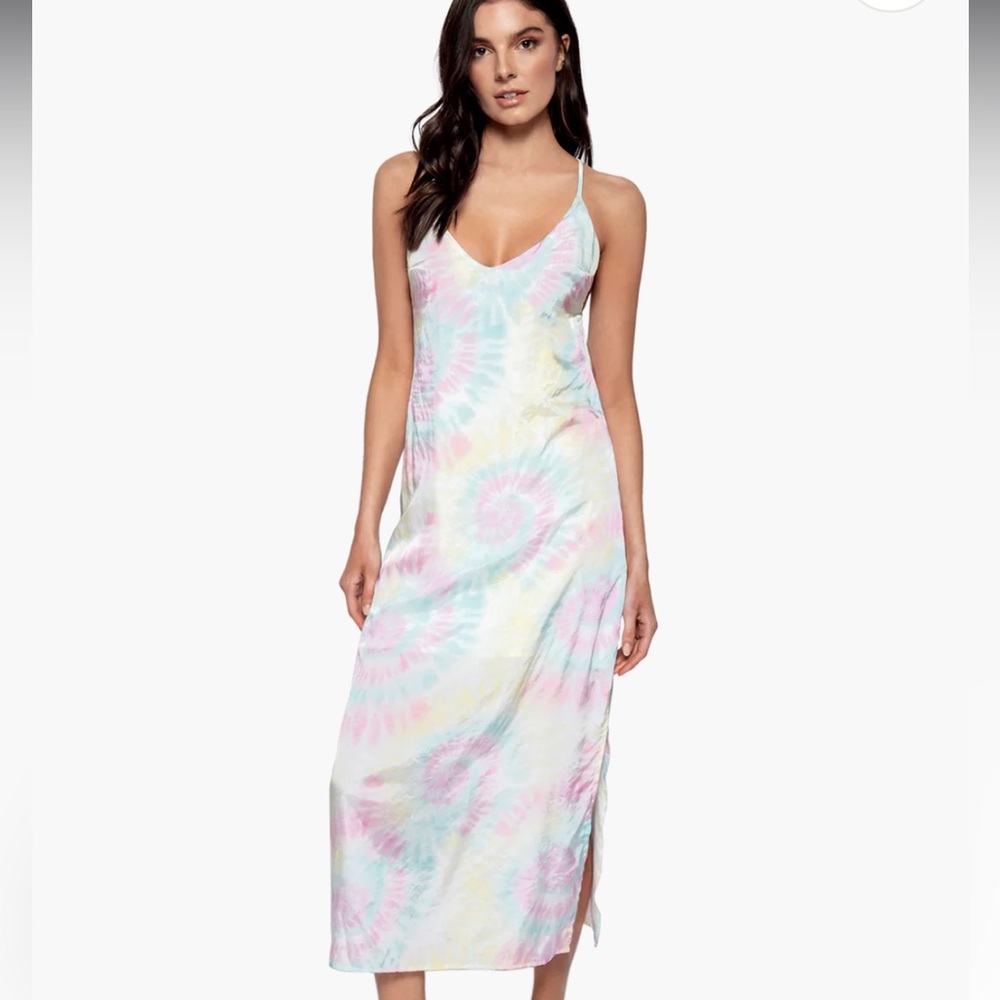 PQ (Revolve )Ella Pastel Tie Dye 100% Viscose Strappy Slip Coverup Dress NWT M/L